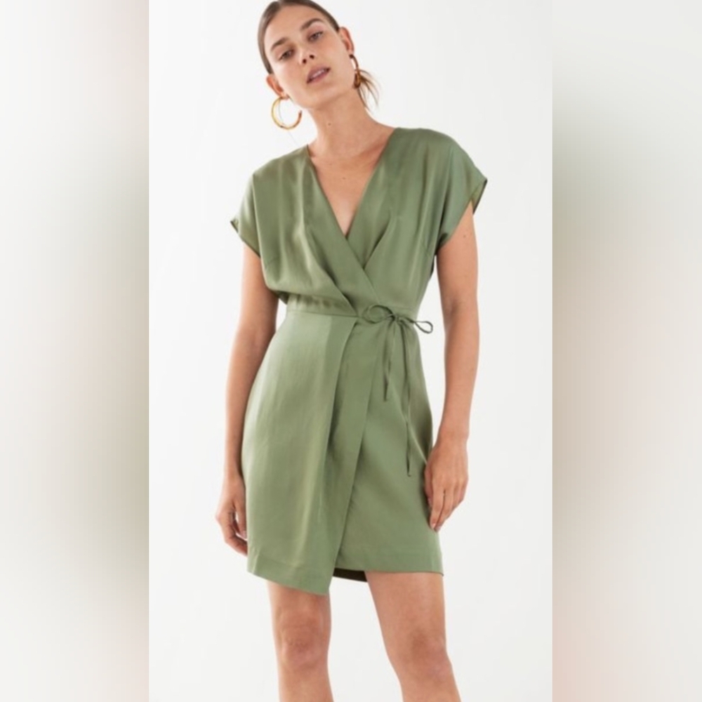& Other Stories Silky Wrap Dress in Pistachio